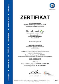 Zertifikat Gutekunst Iso 45001 - 2018
