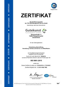 Zertifikat Gutekunst Iso 9001 - 2015